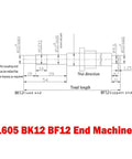 Technical drawing of Right Hand Thread SFU1605 Ball Screw With Metal Nut BK12 BF12 End Machined 16mm Diameter 5mm Pitch