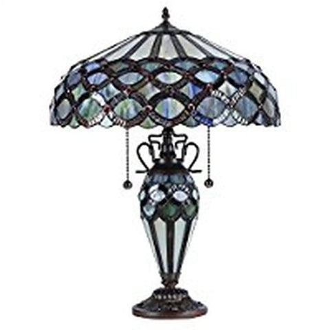 Prisma Tiffany-Style Table Lamp With Shade Multicolor Glass Beads And Cut Glass Accents Dark Bronze Finish 3-Light Design