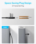 Ultra Slim 8 In 1 USB C Charging Station With 20W Max Power Four AC Outlets Two USB C Ports Two USB A Ports Five Foot Cord Fast Desktop Charger For iPhone And MacBook Air Pro Travel Ready Office Friendly showing space-saving plug design with swivel slim plug.