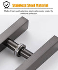 Close-up of Black 47 Inch Stainless Steel Sliding Barn Door Pull Handle With Install Tools, showing rust resistant 304 stainless steel.
