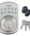 Refurbished Keyless Electronic Deadbolt With Remote For Home Security Single Cylinder Smart Door Lock Easy Install Dope Convenience Ready To Go Right Now showing keypad, remotes, and keys.