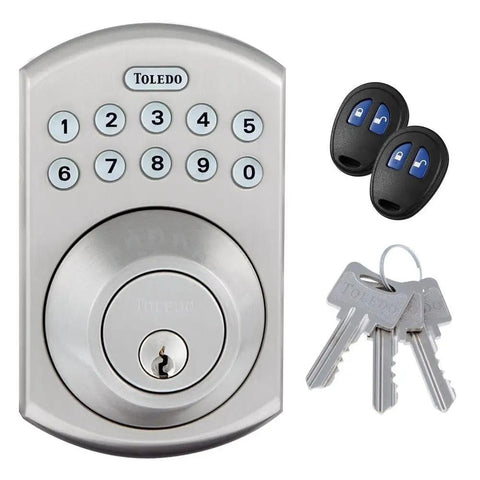 Refurbished Keyless Electronic Deadbolt With Remote For Home Security Single Cylinder Smart Door Lock Easy Install Dope Convenience Ready To Go Right Now showing keypad, remotes, and keys.