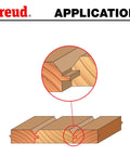 Illustration of V Groove Panel Bit Set 2-11/64 Inch Diameter With 1/2 Inch Shank 45 Degree Cut showing application on wood panels.