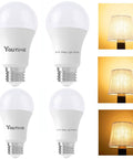 Four Three Way Light Bulbs With 30/70/100W Equivalents For Soft White 2700K A19 Lamps and lamp light variations