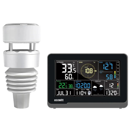 All In One WiFi Weather Station Kit with 7.5 Inch Color LCD Console and 7 In 1 Outdoor Sensor Array, IoT Enabled, 915 MHz