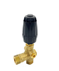 Brass pressure washer unloader valve with black plastic adjustment knob, 4500 PSI, 10.5 GPM