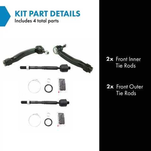 Front Inner And Outer Tie Rod End Kit 4 Piece For Steering Rack Replacement Heavy Duty Tie Rod Set For Cars Trucks And SUVs Durable Front End Components Included, 4 parts