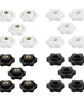 Star Knob Set M6 Thread 32mm Plastic Head Through Hole Hand Knobs For Jigs And Clamps 20 Pieces Black And White