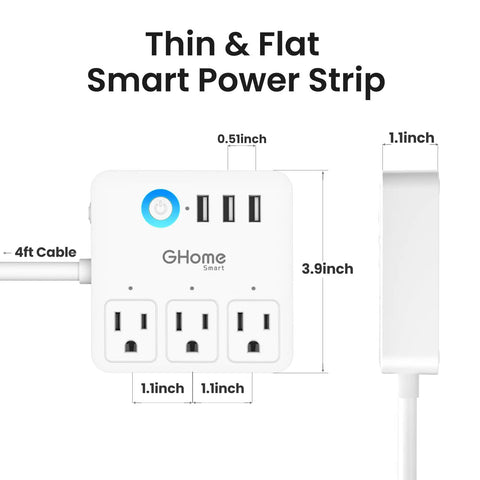 Smart Power Strip Surge Protector With 6 In 1 WiFi Outlets, Works With Alexa And Google Home, 10A, Easy App Control, dimensions shown