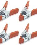Heavy Duty 6 Inch Spring Clamps With A Big 3 Inch Jaw Opening 4 Pack Orange Pvc Coated Grips view of four clamps laid out.