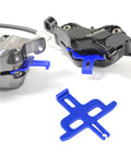 8 Piece Bike Hydraulic Disc Brake Bleed Blocks And Spacers Kit For Universal Calipers 2 And 4 Piston Compatible With Shimano Tektro TRP SRAM Avid Zoom And More Mountain And Road Bikes, showing blue bleed blocks inserted in calipers