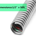 Close-up of half inch flexible reduced-wall electrical conduit, 50 ft stainless steel cable sleeve tube for low-voltage wire protection.