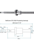 Diagram of Beefy SFU1605 Ball Screw Kit for CNC Machines with 450mm length, 16mm diameter, 5mm lead.