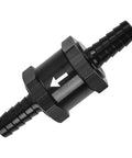 Hella Durable 3/8 Inch Check Valve Inline Non Return One Way Fluid Control For Fuel Air Gas Oil E85 Diesel Systems Crafted From Top Shelf Aluminum Alloy In Clean Silver To Halt Backflow Cold, black aluminum body with flow direction indicator