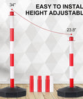 2 Pack Traffic Delineator Post Cones With Fillable Base, height adjustable red and white posts with removable base, two sizes shown
