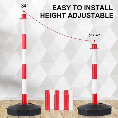 2 Pack Traffic Delineator Post Cones With Fillable Base, height adjustable red and white posts with removable base, two sizes shown