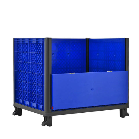 Heavy Duty Collapsible Bulk Container With Easy Access Doors Rock Solid HDPE Storage Tote Built Tough Stackable 600 Pounds Capacity Blue