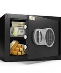 Heavy Duty Steel Money Safe Box With Electronic Digital Keypad And Knob, 0.77 Cu Ft Security Safe Open Showing Cash and Gold Bars