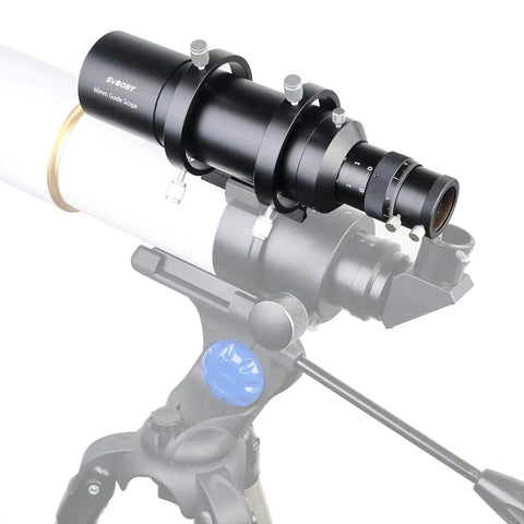 60mm Guide Scope With Helical Focuser For Pro Grade Astrophotography on a telescope tripod mount for night sky imaging