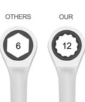 Comparison of 6-point and 12-point ends in 4 Piece 13mm 12Pt Ratchet Wrench Set With 5 Degree Movement And 72 Teeth for Tight Spaces