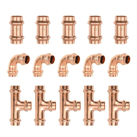 15 Piece Pro Grade Pro Press Fittings Kit for Copper Pipe Half Inch Heavy Duty Brass Lead Free NSF cUPC Certified