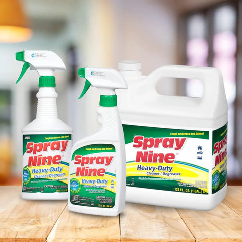 Heavy Duty Cleaner Degreaser And Disinfectant All In One For Kitchens Bathrooms Tools Engines Vinyl Stainless Steel Plastic Rubber And Industrial Surfaces 32 Fl Oz Sanitize In 10 Seconds And Knock Out Tough Grease bottles on a wooden table