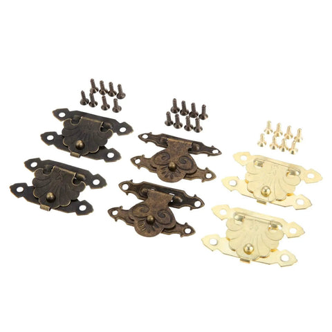 Antique Brass Gold Wood Hasp Lock Set 10Pcs Decorative Latch For Jewelry Boxes And Furniture Old School Retro Vibe Style Lift Cover Latch