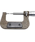 Premium Heavy Duty 0-25mm Small Head Thin Rod Mechanical Outer Diameter Micrometer For Spline Shafts With Dead On 0.01 Precision and Killer Steel Construction, top view showing measurement range.