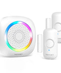 Wireless Door Chime Sensor Alert With 1000 Ft Range, 61 Melodies, 5 Volume Levels, RGB LED Light, Instant Door Open Notifications For Home Office Store, Perfect For Kids Seniors And Dementia Care. White receiver and two sensors