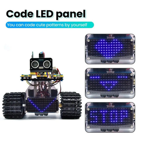 Mini Smart Tank Robot Kit V3.0 For Programmable STEM Fun With Arduino And Mixly, Line Tracking And Light Following, Fire Extinguishing Mode, Plus Endless Project Ideas, Easy Assembly Car Kit For Hands On Learning code LED panel