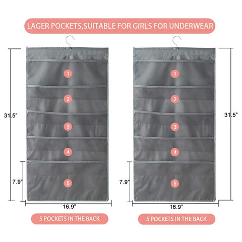 Enlarged Closet Hanging Bra Organizer With Rotating Metal Hanger Dual Sided Wall Shelf Wardrobe Mesh Pockets