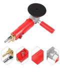 Side view of red 4-inch pneumatic wet stone polisher with black circular pad and textured grip