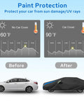 Before and after with Waterproof All Weather Car Cover For Sedans And Outdoor Use Heavy Duty Full Exterior Shield For Rain Or Shine Against Snow Dirt UV And Pollution Keeps Paint Safe From Dust Scratches Weather And Sun Fits 194 To 208 Inch Cars Easy On And Off.