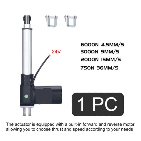 Beefy 24V Electric Linear Actuator With 6000N Push, 2000N Stroke Telescopic Tube For Industrial Automation And Smooth, Repeatable Motion Control Performance, 1 pc with brackets