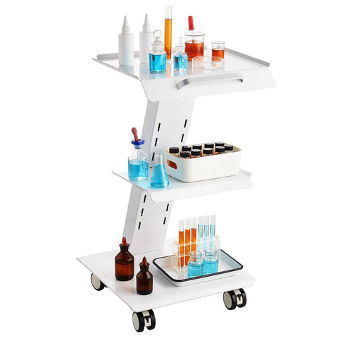Rolling Lab Cart With Built In Socket 3 Tier Metal Trolley On Swivel Wheels Heavy Duty Lab Organizer For Clinic Beauty And Salon Grab And Go Storage 220 Lbs Capacity Easy Access And Adjustable Middle Layer with lab equipment