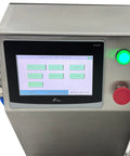 No Sweat Automatic Vacuum Bottle Capper With Responsive Foot Pedal And Smart Touchscreen control panel with buttons for various functions.