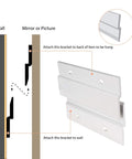 Diagram of 2 Inch Aluminum Cleat Hanger Set With Interlocking Z Brackets for hanging mirrors, showing wall and bracket attachment