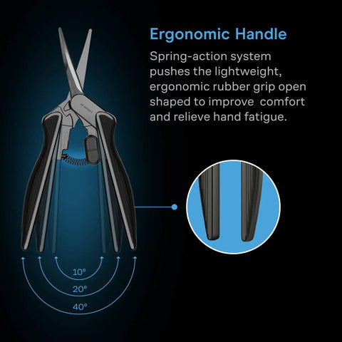 Image of ergonomic handle of 6.6 Inch Stainless Steel Curved Pruning Shears 2 Pack with Nonstick Teflon Coated Blades