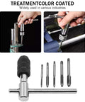 Metric Tap Set With Adjustable T Handle Tap Wrench 5 Piece M3 M4 M5 M6 M8 Taps For Metal Aluminum Plastic Wood DIY Machinist Kit Tool