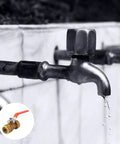 Top Shelf Heavy Duty Brass Ball Valve For Plumbing And Garden Hose Shut Off With Integrated Pressure Relief and Check Function Stops Backflow Smoothly In Kitchens And Heaters Works Like A Charm mounted on a water faucet.