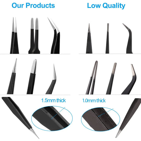 Comparison of Three Piece Precision Tweezers Set For Crafting Electronics Jewelry Making And DIY Projects Anti Static Stainless Steel ESD Tweezers