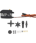 Heavy Duty Digital Servo Motor Packing Big Time 14 Kg Torque For Quick Response Rc Cars Boats And Robot Projects Featuring Dead Straight Accuracy And Rocksteady Reliability One Piece with connectors and accessories.