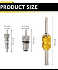 16 Piece Auto AC Valve Core Kit With R134A Cores And Seal Caps, showing various component sizes against a white background.