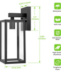 Durable Black Exterior Wall Lanterns With Hella Weatherproof Build For Backyards And Patios side view with dimensions shown