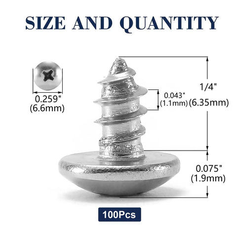 Top Grade Heavy Duty 100 Pack Stainless Steel Wood Screws Number 4 Quarter Inch Truss Head Phillips Drive dimensions and details.