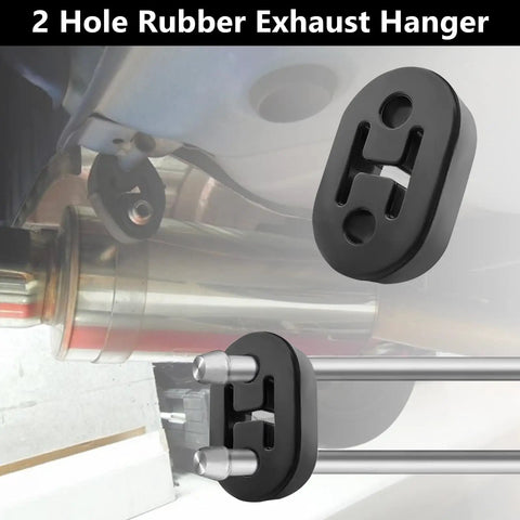 Exhaust Rubber Hanger For Muffler Mounts With Two Holes 0.47 Inch shown with muffler and mounting rods