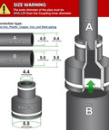 Diagram showing Built Tough Flexible Reducing Pipe Coupling With Stainless Steel Bands For DWV connections and sizing details.