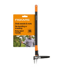 Stand Up 3 Claw Weed Puller With 39 Inch Ergonomic Handle And Easy Eject Mechanism displayed with packaging