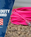 Outdoor Extension Cord 100 Ft Heavy Duty All Copper Wire 12/3 SJTW Weatherproof Vinyl Jacket With High Visibility Pink And Green Safety Stripe