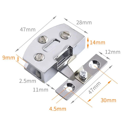 Heavy Duty Adjustable Glass Door Hinges For Bathroom Cabinets And Display Shelving With No Sweat Quick Snap Install And Slick Smooth Pivot Action featuring precise dimensions.